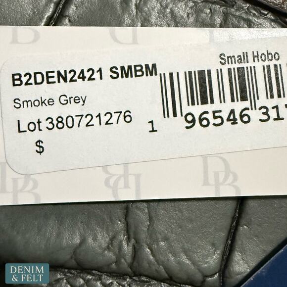 NEW Dooney & Bourke Denison Small Hobo Smoke Grey Croc Embossed Leather Luxe Bag - Picture 13 of 16